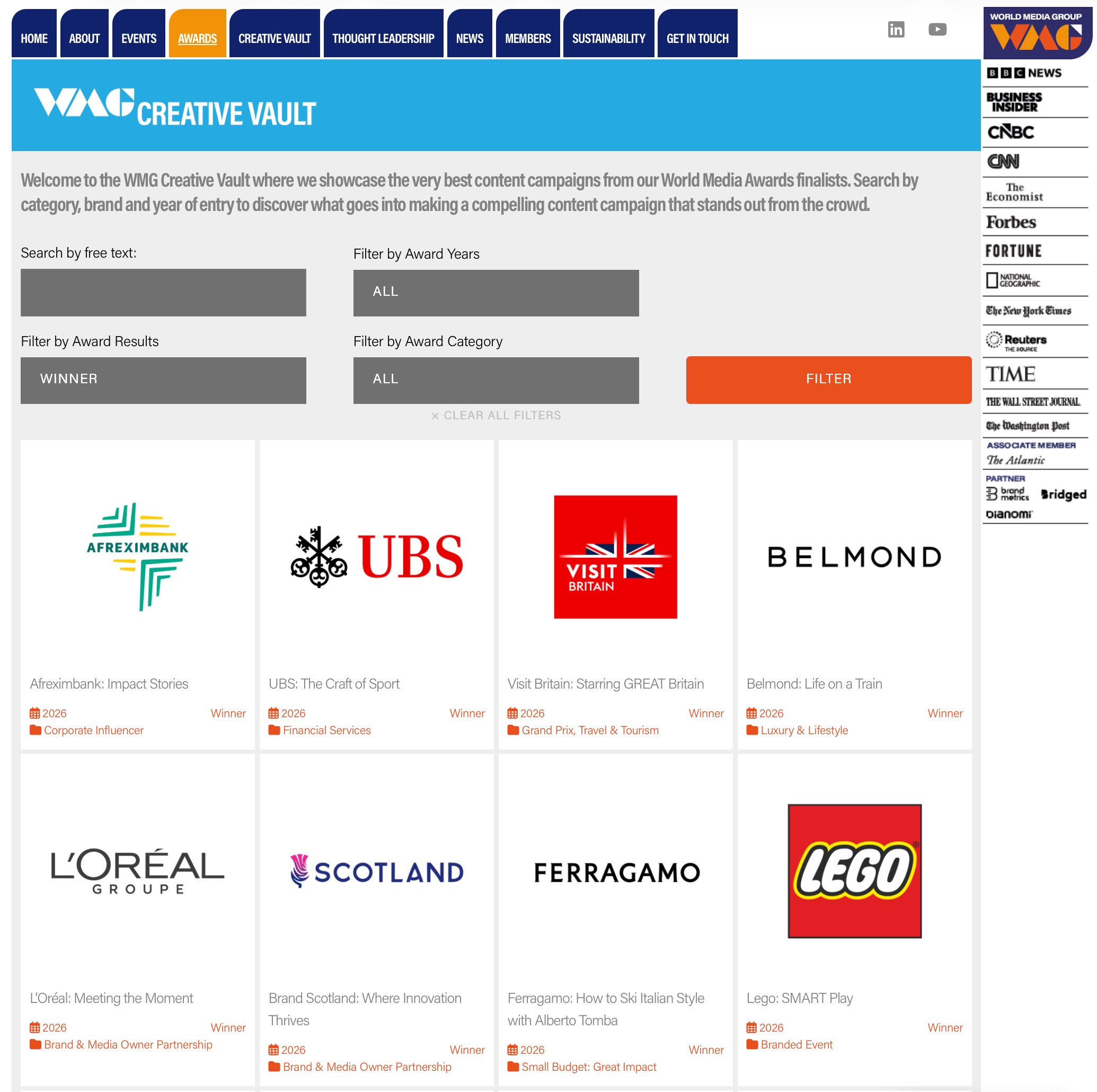 Redesigned Creative Vault filter and landing page